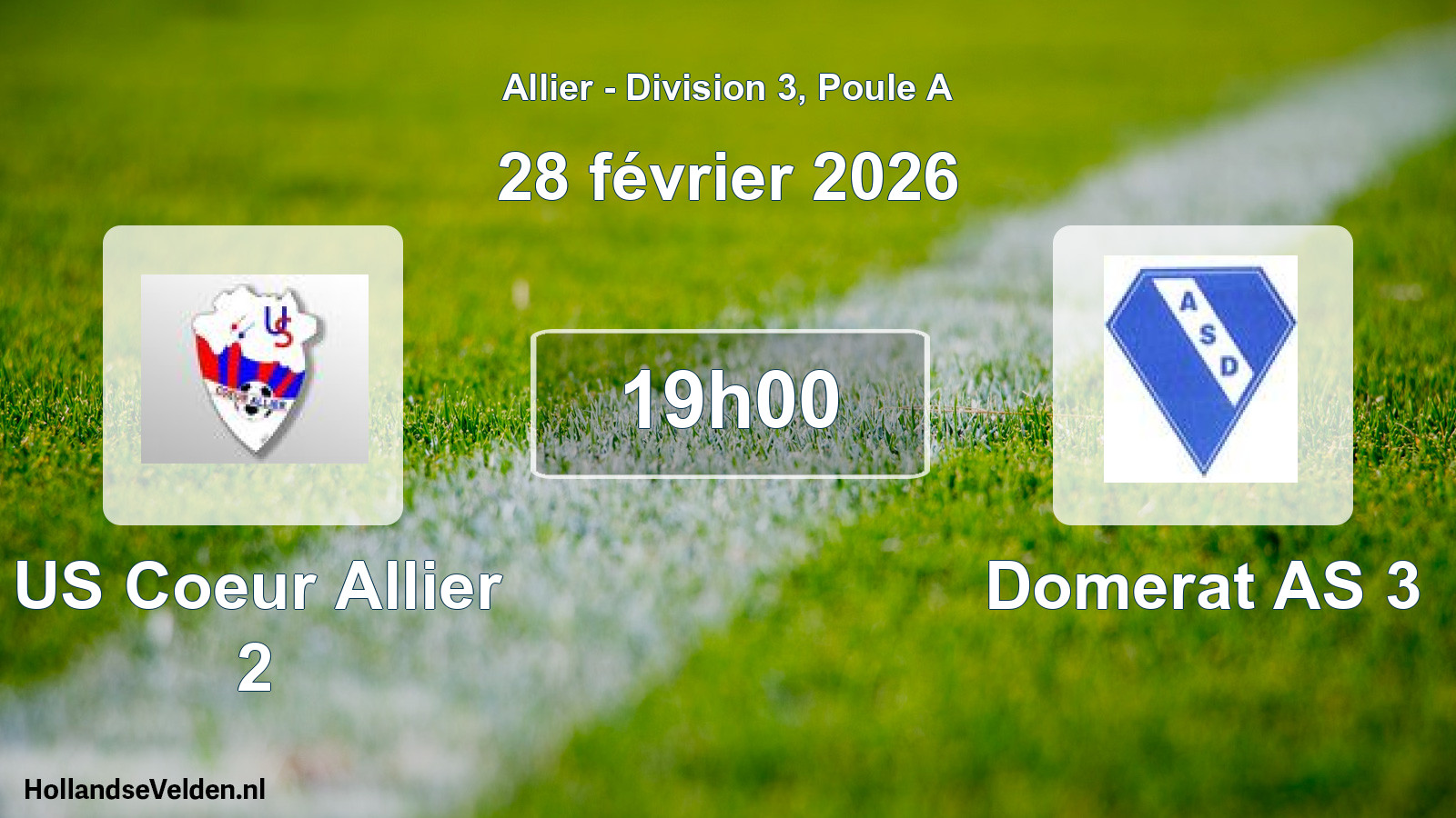 Geplande wedstrijd: US Coeur Allier 2 - Domerat AS 3 (28 februari 2026)