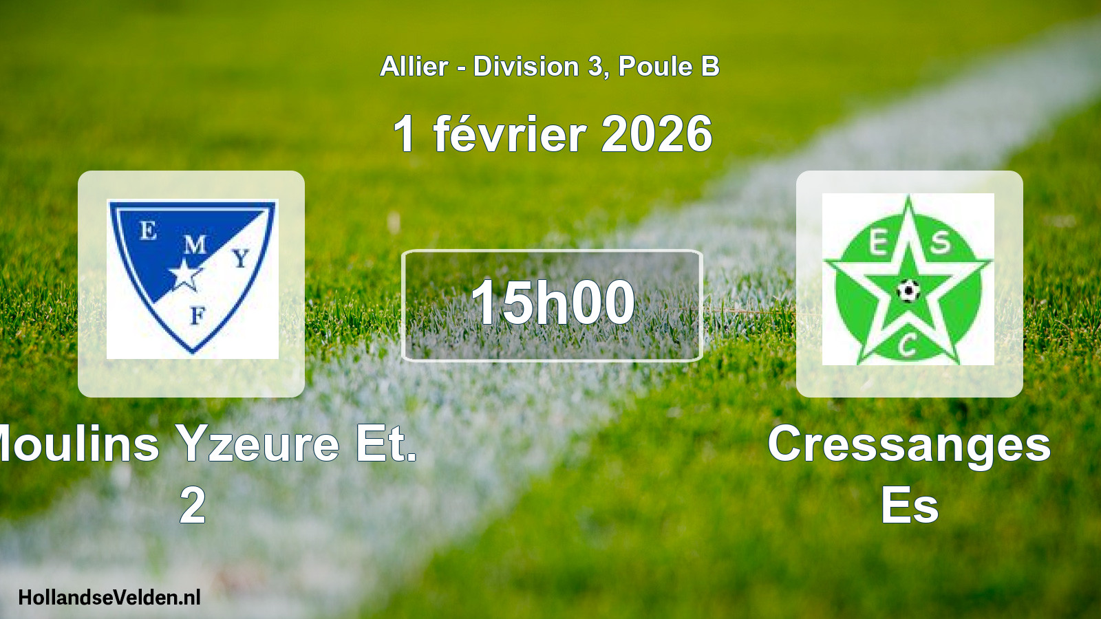 Geplande wedstrijd: Moulins Yzeure Et. 2 - Cressanges Es (1 februari 2026)