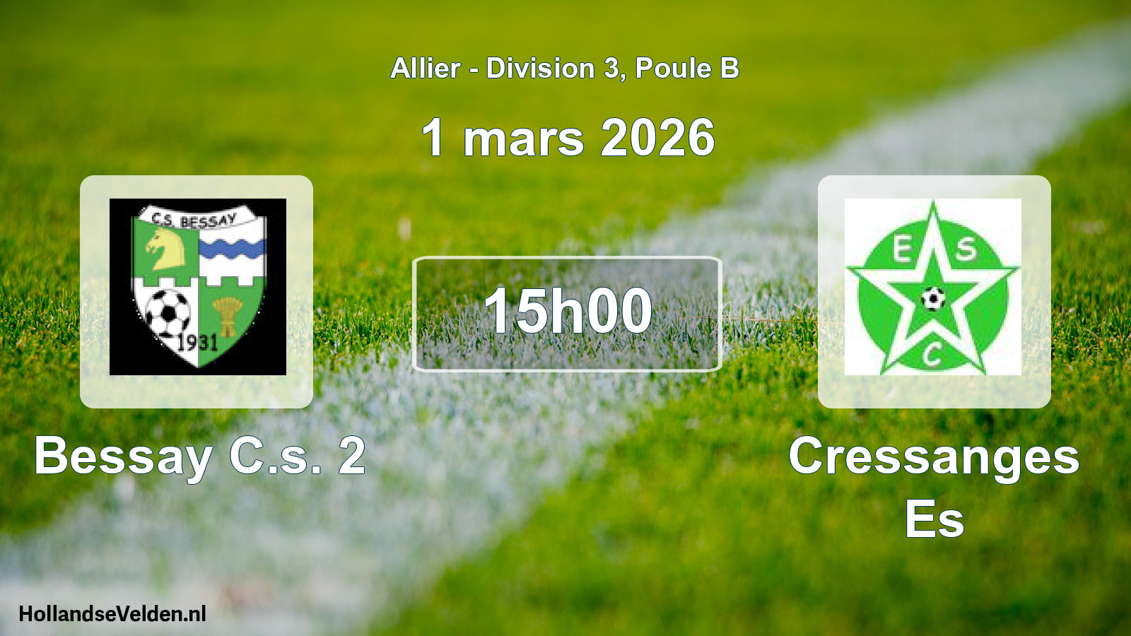 Match programmé: Bessay C.s. 2 - Cressanges Es (1 mars 2026)