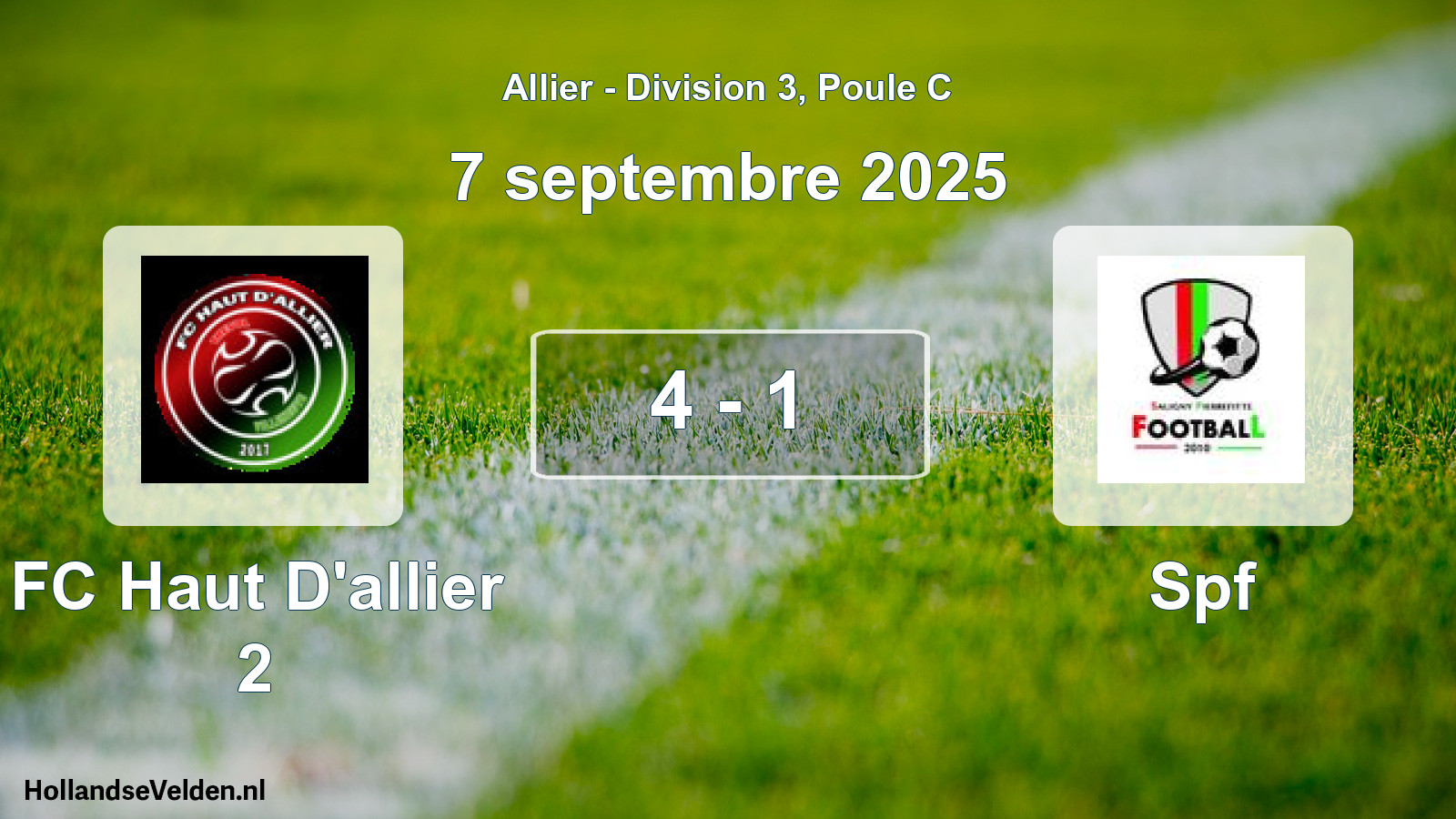 Gespeelde wedstrijd: FC Haut D'allier 2 - Spf 4 - 1 (7 september 2025)