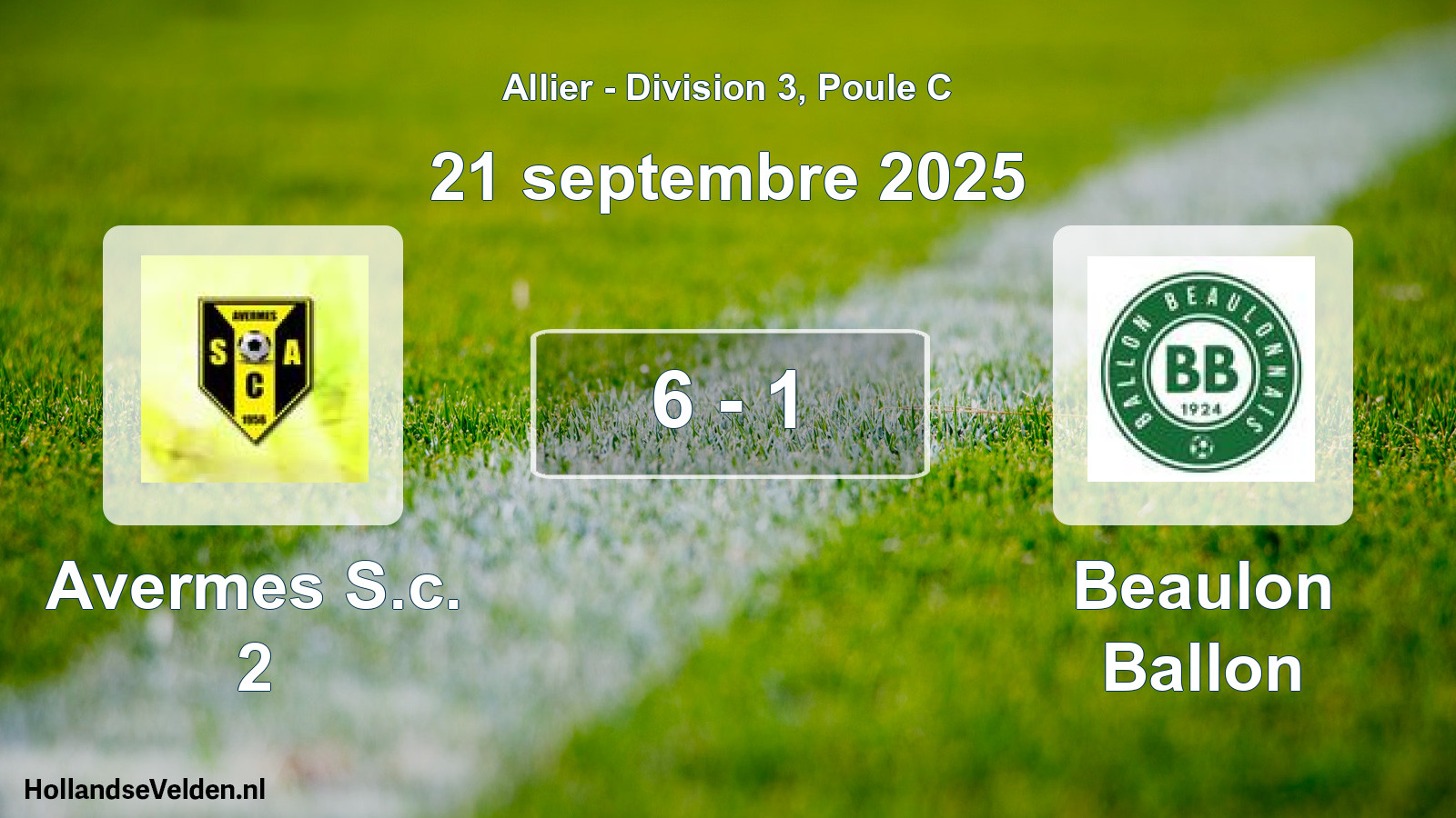 Match joué: Avermes S.c. 2 - Beaulon Ballon 6 - 1 (21 septembre 2025)