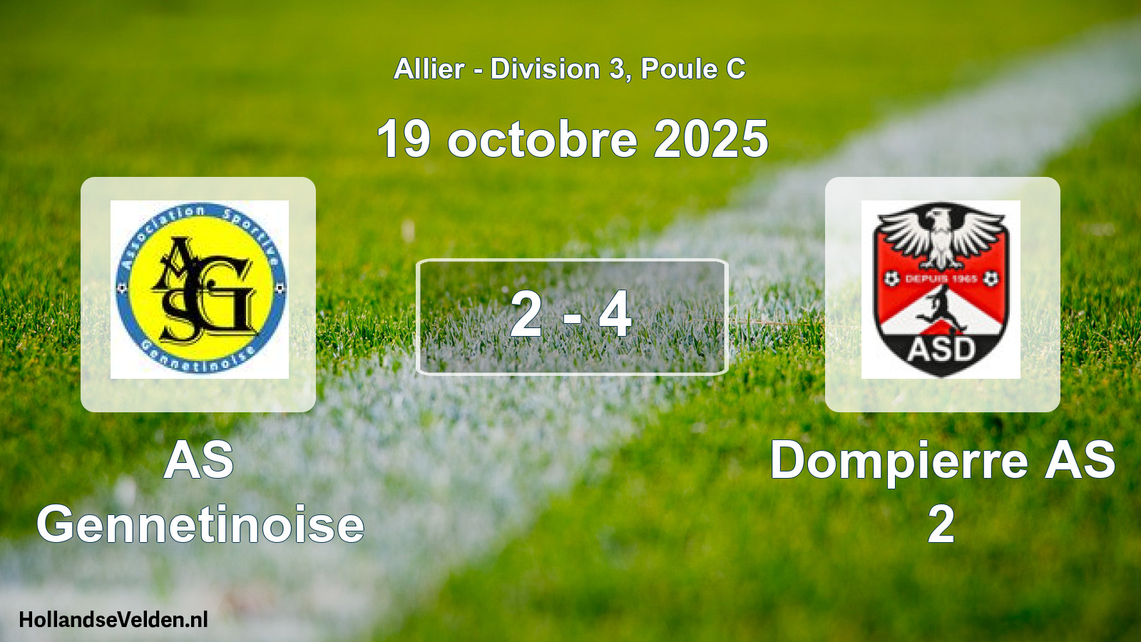 Match joué: AS Gennetinoise - Dompierre AS 2 2 - 4 (19 octobre 2025)