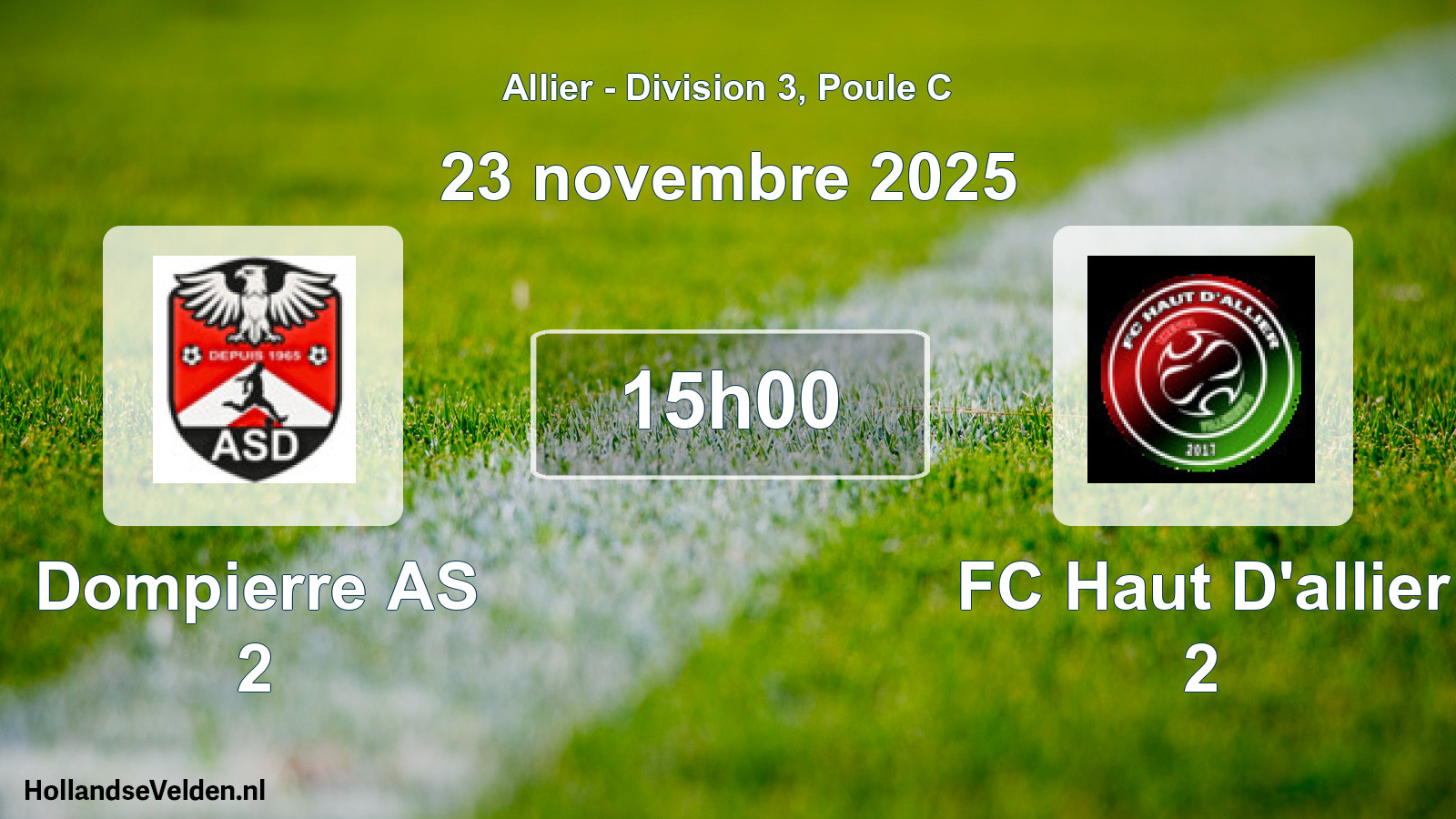 Match programmé: Dompierre AS 2 - FC Haut D'allier 2 (23 novembre 2025)