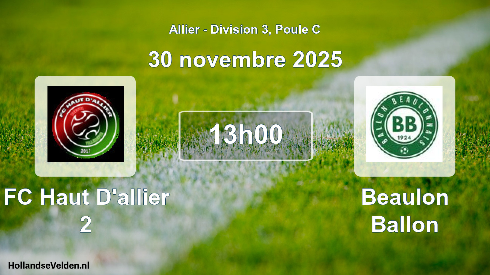 Match programmé: FC Haut D'allier 2 - Beaulon Ballon (30 novembre 2025)