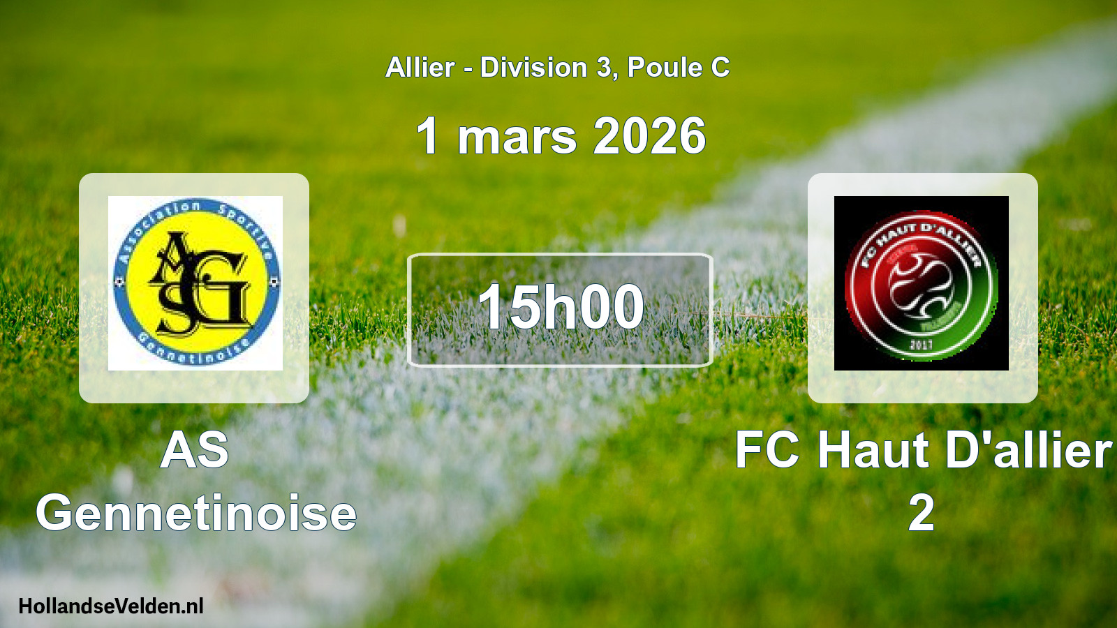 Geplande wedstrijd: AS Gennetinoise - FC Haut D'allier 2 (1 maart 2026)