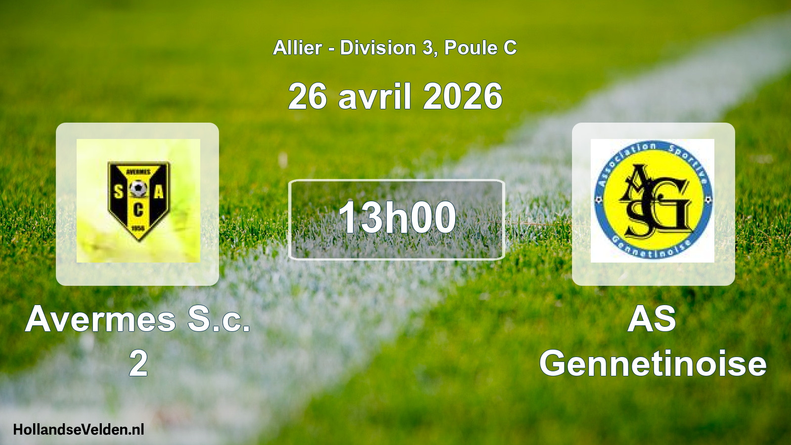 Match programmé: Avermes S.c. 2 - AS Gennetinoise (26 avril 2026)