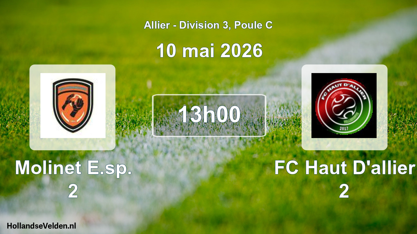 Match programmé: Molinet E.sp. 2 - FC Haut D'allier 2 (10 mai 2026)