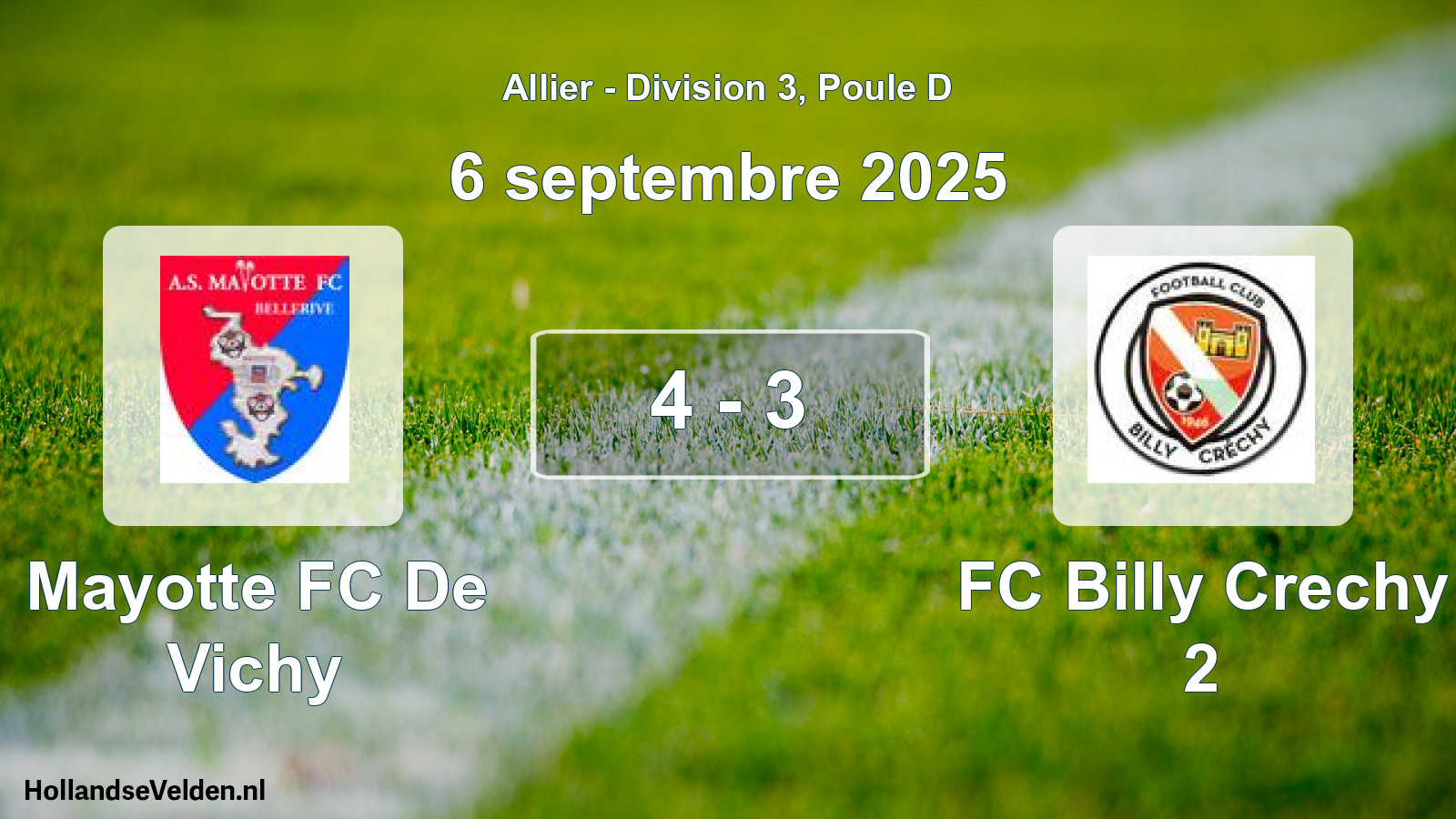 Gespeelde wedstrijd: Mayotte FC De Vichy - FC Billy Crechy 2 4 - 3 (6 september 2025)