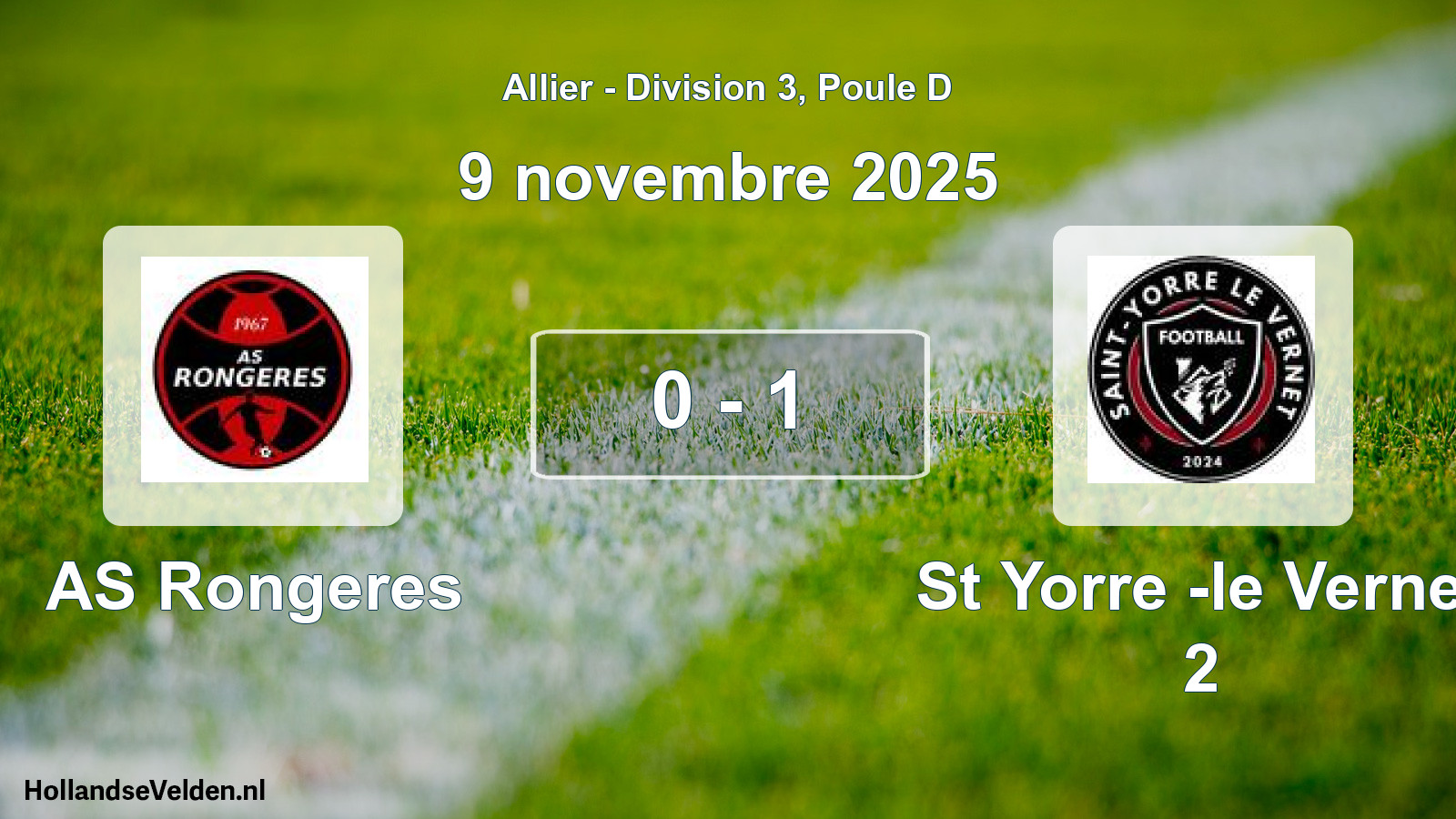 Match joué: AS Rongeres - St Yorre -le Vernet 2 0 - 1 (9 novembre 2025)