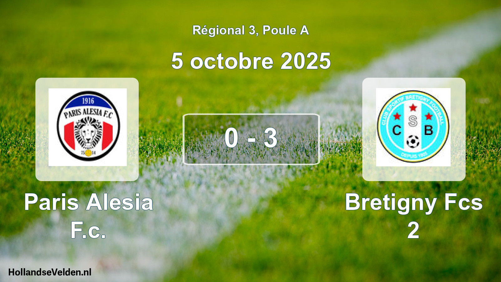 Total number of matches played: Paris Alesia F.c. - Bretigny Fcs 2 0 - 3 (5 October 2025)