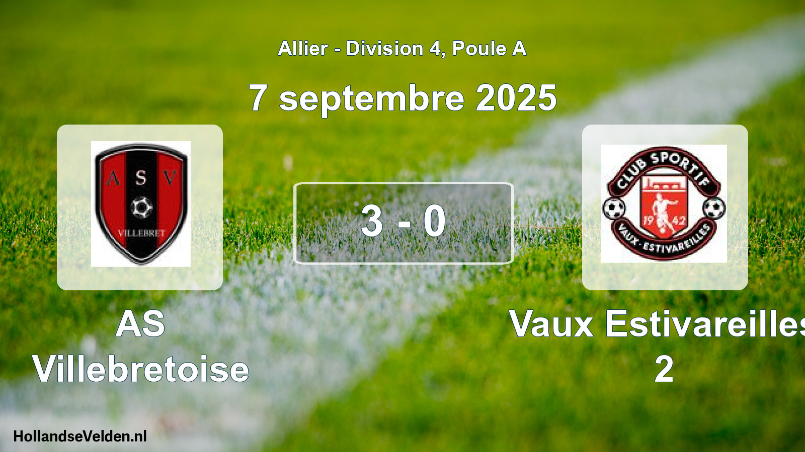 Gespeelde wedstrijd: AS Villebretoise - Vaux Estivareilles 2 3 - 0 (7 september 2025)