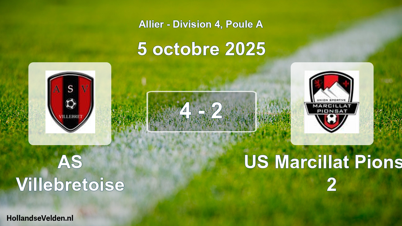 Gespeelde wedstrijd: AS Villebretoise - US Marcillat Pionsat 2 4 - 2 (5 oktober 2025)
