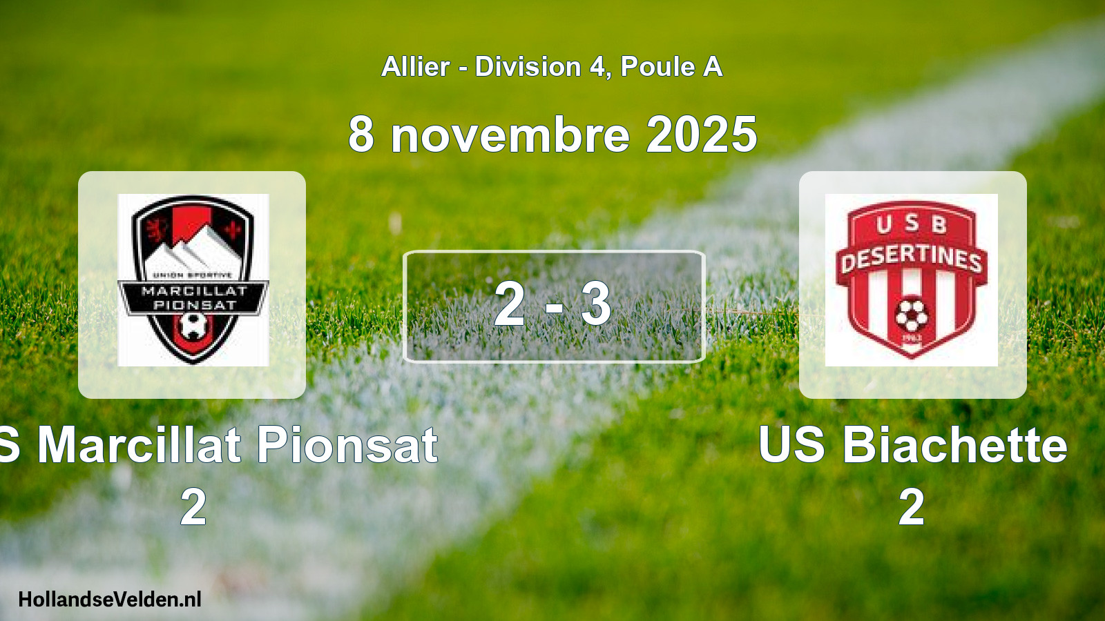 Gespeelde wedstrijd: US Marcillat Pionsat 2 - US Biachette 2 2 - 3 (8 november 2025)