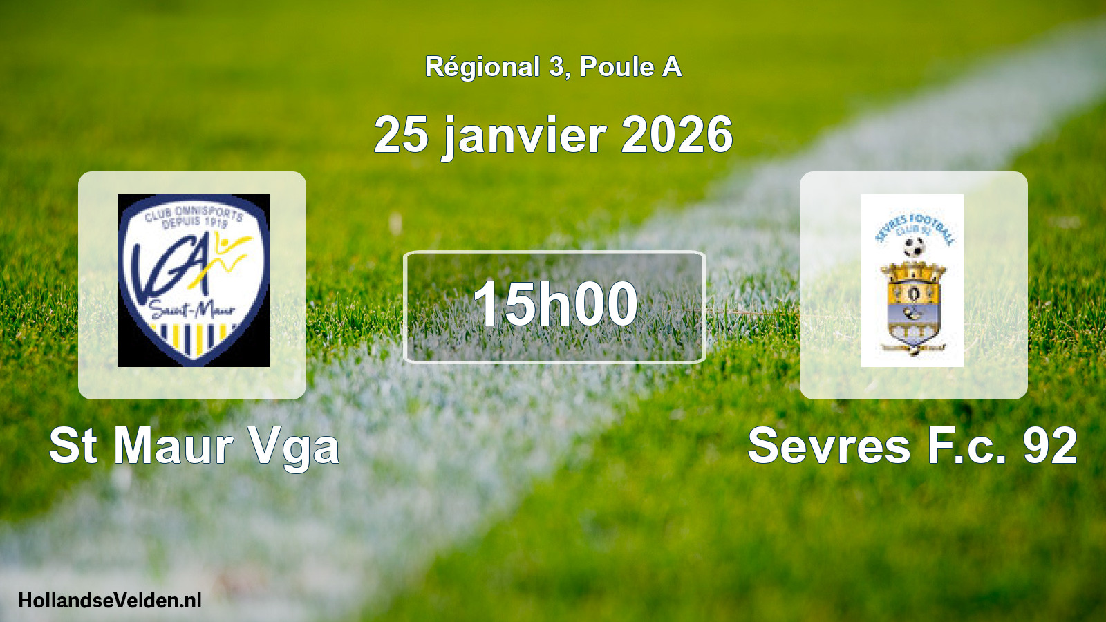 Geplande wedstrijd: St Maur Vga - Sevres F.c. 92 (25 janvier 2026)