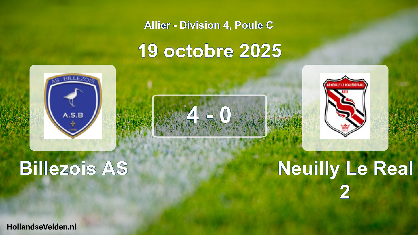Gespeelde wedstrijd: Billezois AS - Neuilly Le Real 2 4 - 0 (19 oktober 2025)