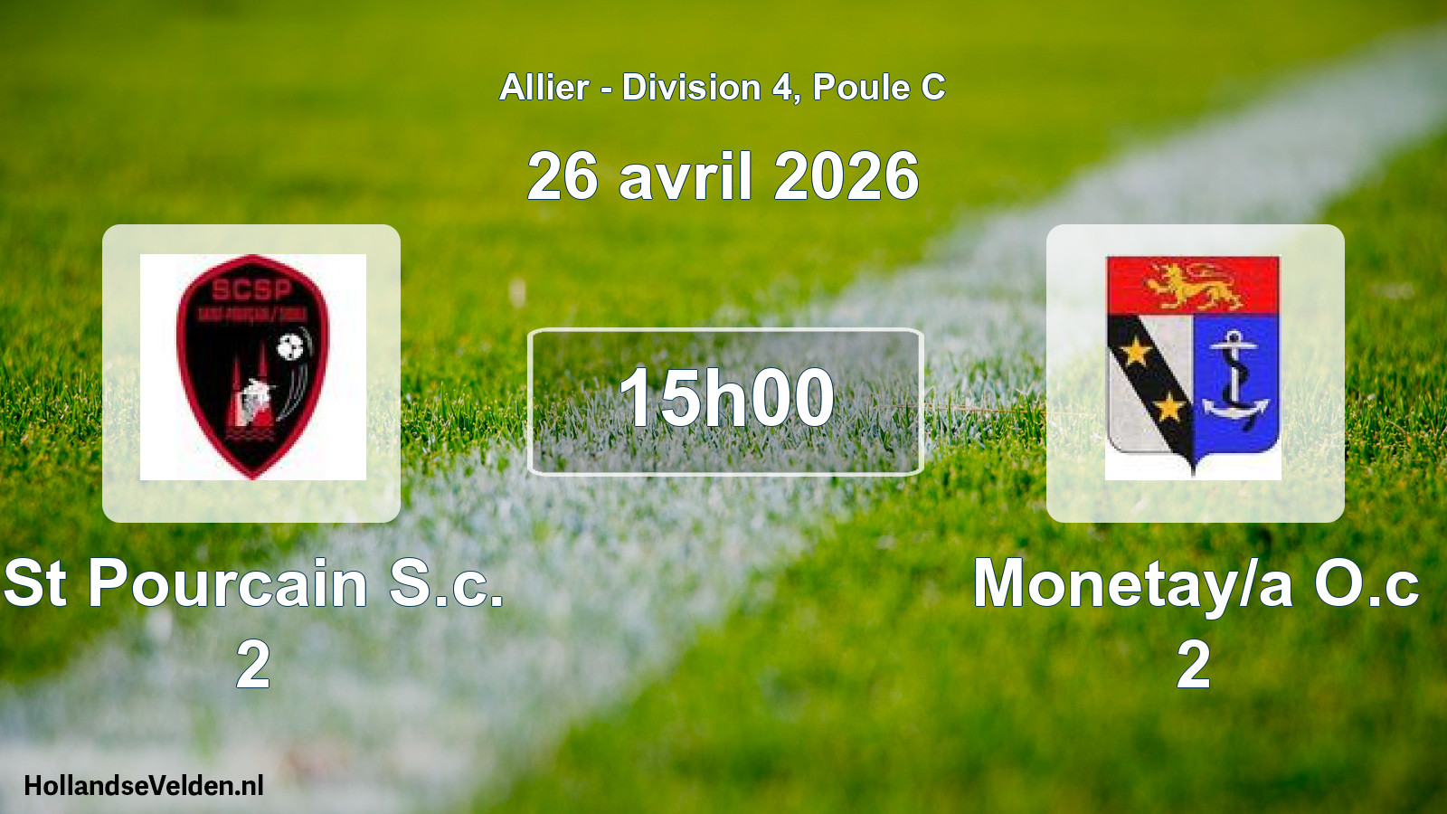 Match programmé: St Pourcain S.c. 2 - Monetay/a O.c 2 (26 avril 2026)
