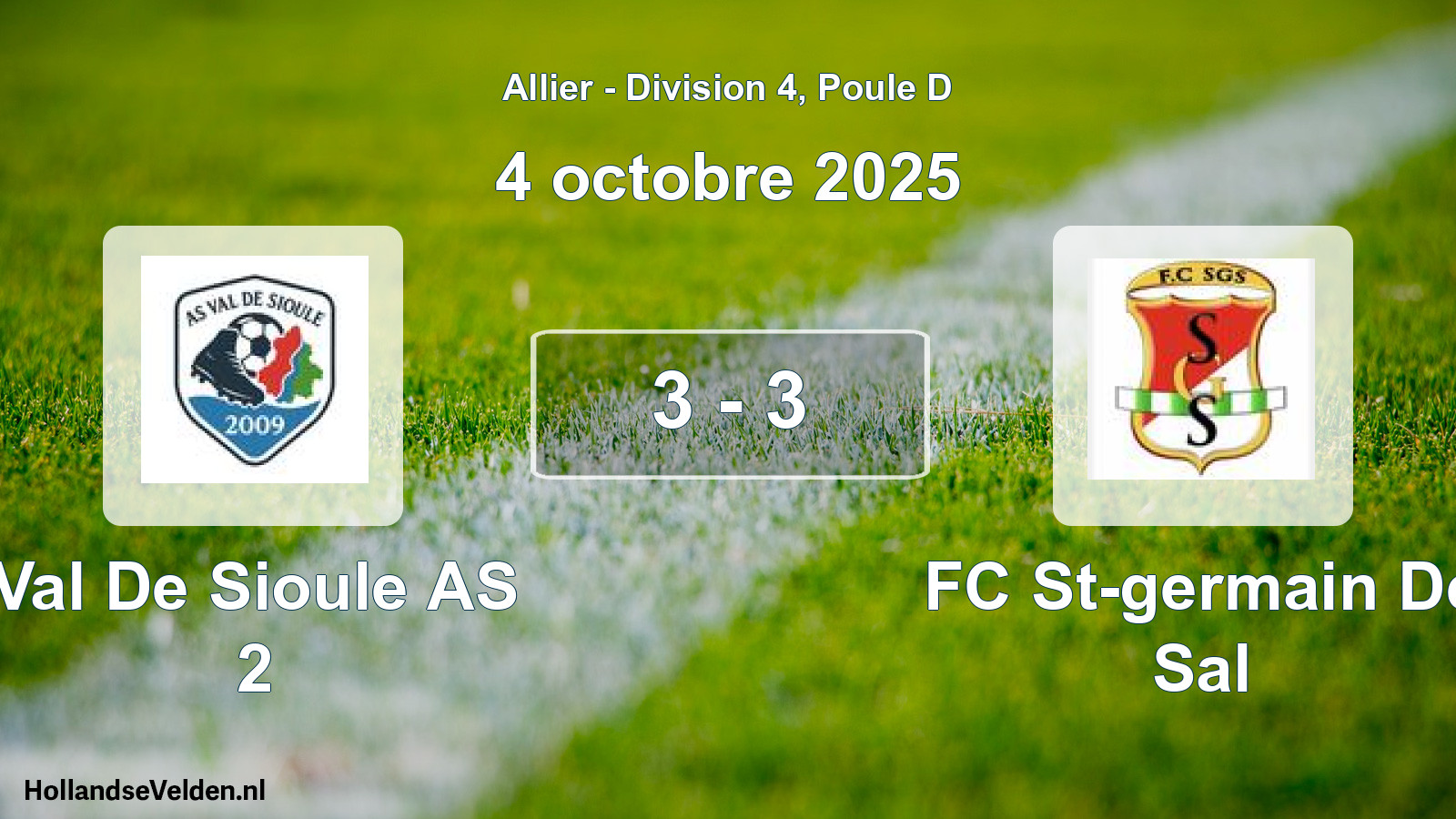 Gespeelde wedstrijd: Val De Sioule AS 2 - FC St-germain De Sal 3 - 3 (4 oktober 2025)