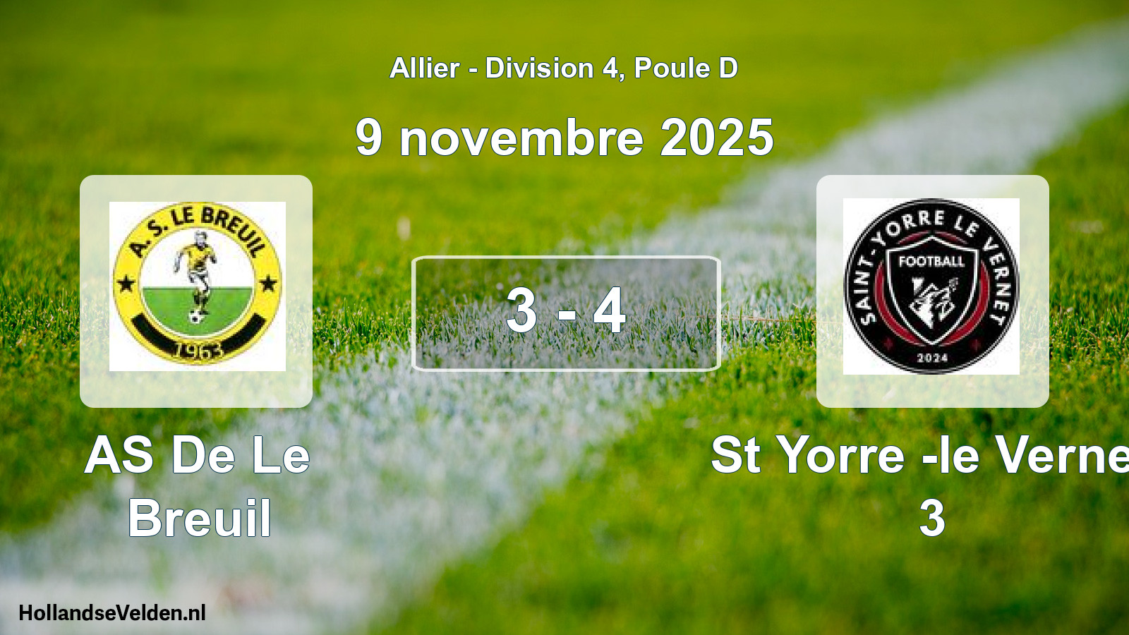 Gespeelde wedstrijd: AS De Le Breuil - St Yorre -le Vernet 3 3 - 4 (9 november 2025)