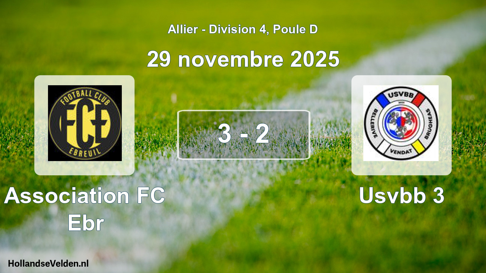 Gespeelde wedstrijd: Association FC Ebr - Usvbb 3 3 - 2 (29 november 2025)