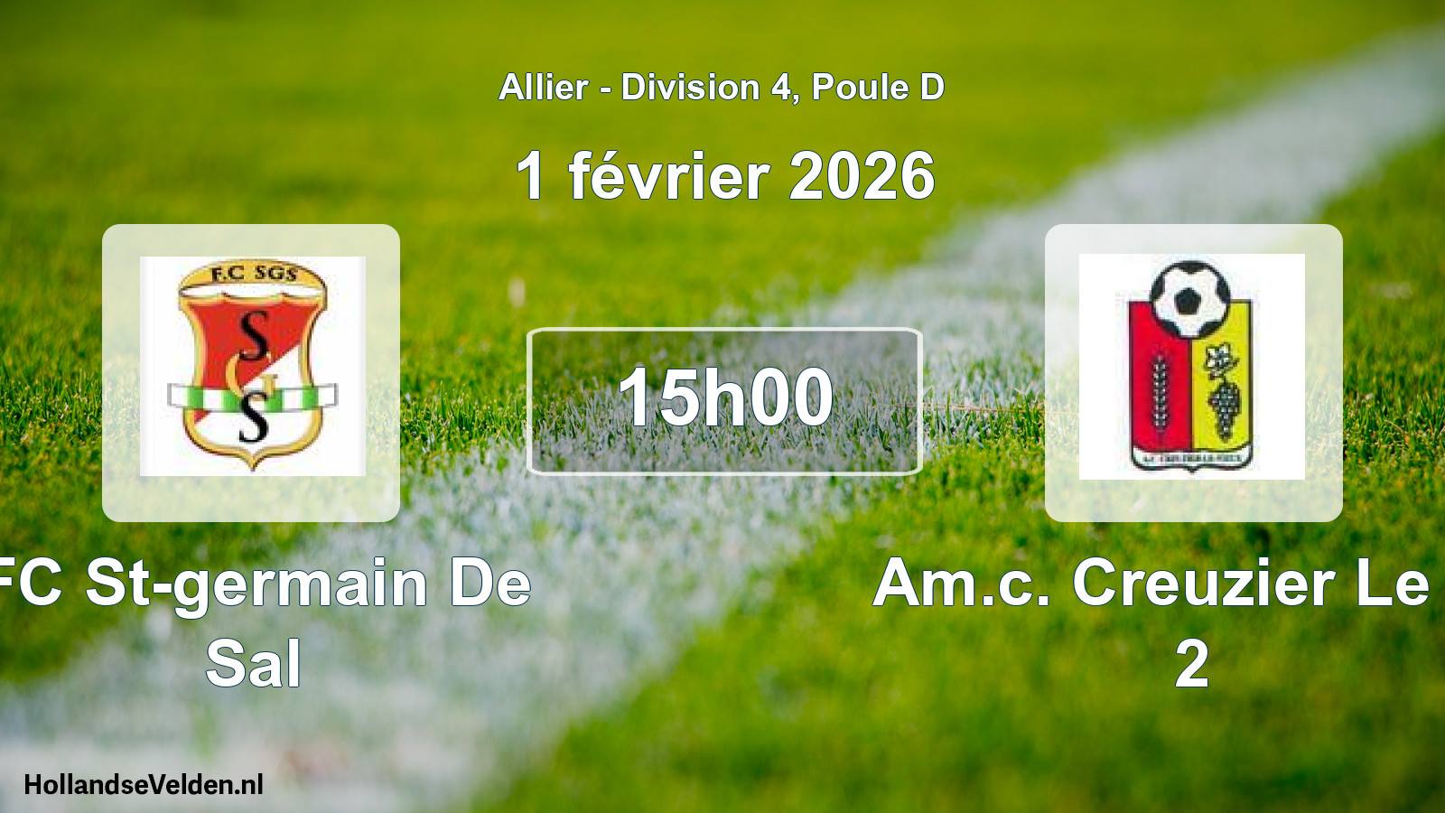 Geplande wedstrijd: FC St-germain De Sal - Am.c. Creuzier Le Vi 2 (1 februari 2026)