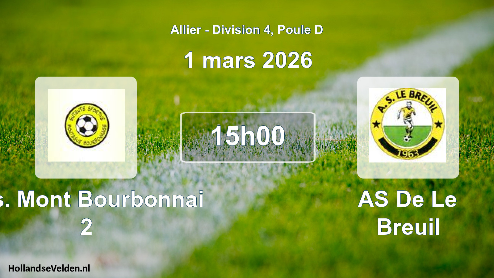 Scheduled Match: E.s. Mont Bourbonnai 2 - AS De Le Breuil (1 March 2026)