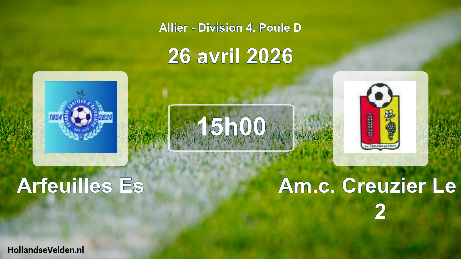 Geplande wedstrijd: Arfeuilles Es - Am.c. Creuzier Le Vi 2 (26 april 2026)