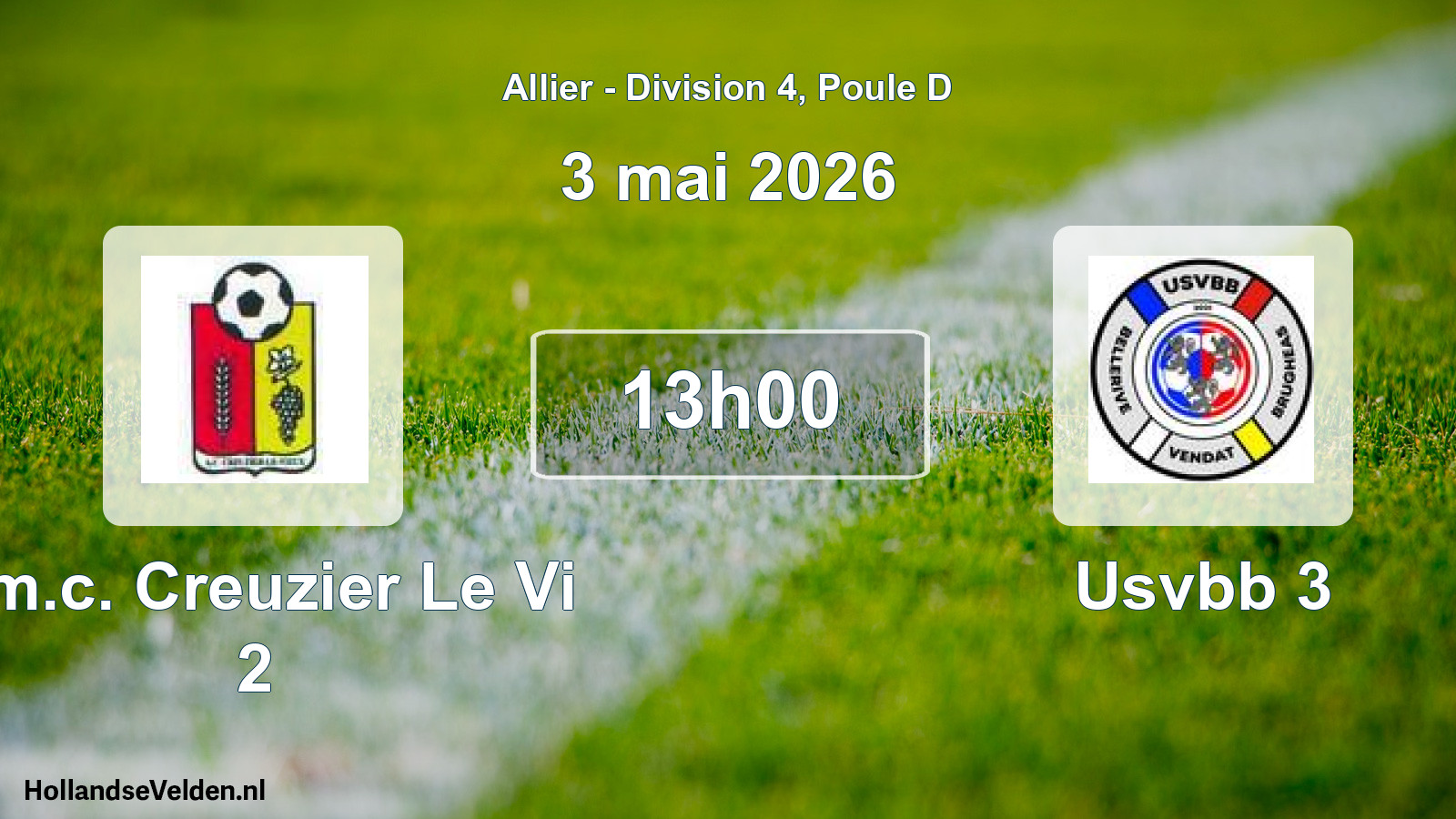 Geplande wedstrijd: Am.c. Creuzier Le Vi 2 - Usvbb 3 (3 mei 2026)