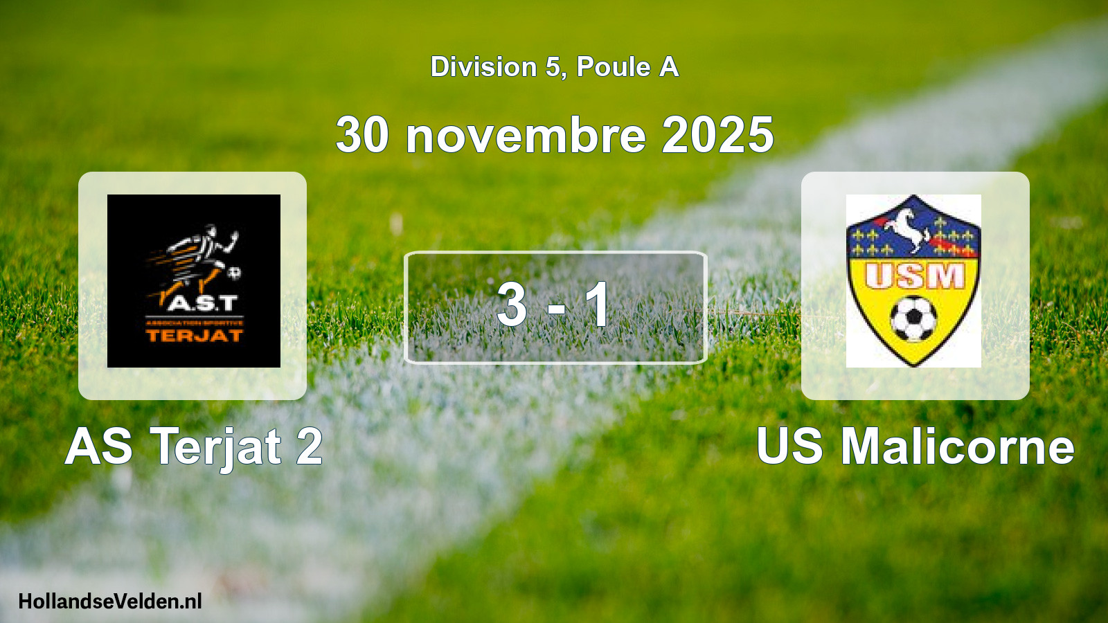 Match joué: AS Terjat 2 - US Malicorne 3 - 1 (30 novembre 2025)