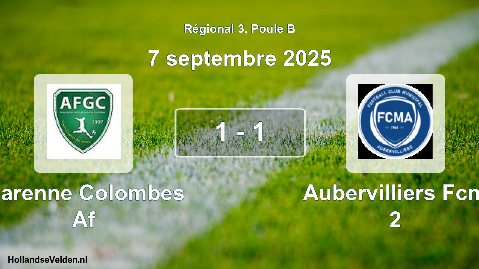 Total number of matches played: Garenne Colombes Af - Aubervilliers Fcm 2 1 - 1 (7 September 2025)