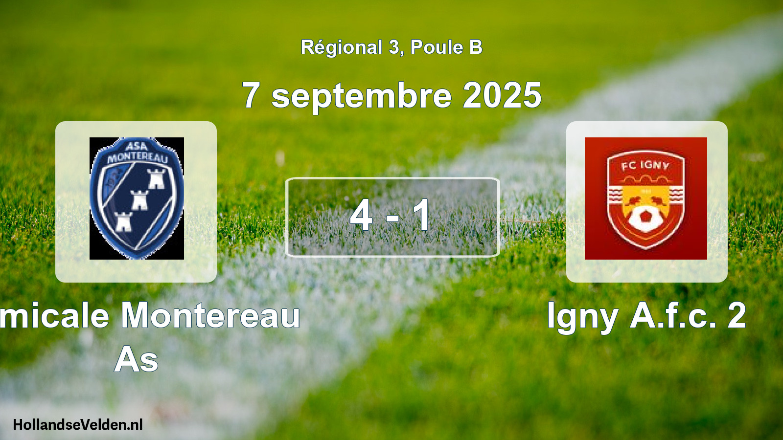 Gespeelde wedstrijd: Amicale Montereau As - Igny A.f.c. 2 4 - 1 (7 septembre 2025)