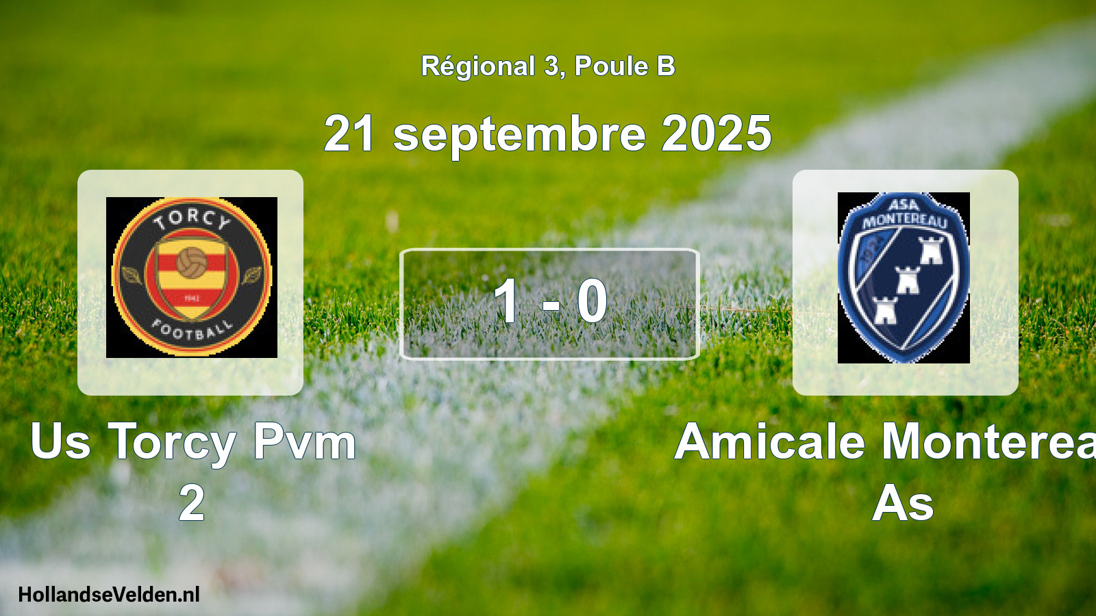 Gespeelde wedstrijd: Us Torcy Pvm 2 - Amicale Montereau As 1 - 0 (21 septembre 2025)