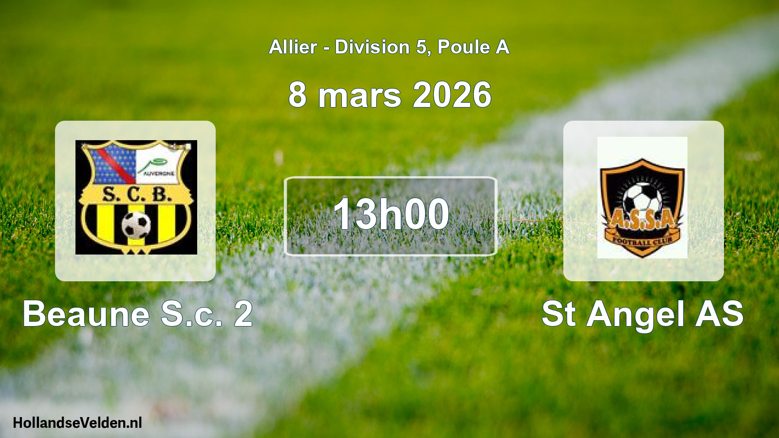 Geplande wedstrijd: Beaune S.c. 2 - St Angel AS (8 maart 2026)