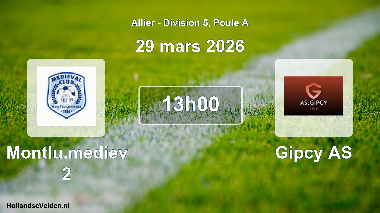 Match programmé: Montlu.mediev 2 - Gipcy AS (29 mars 2026)