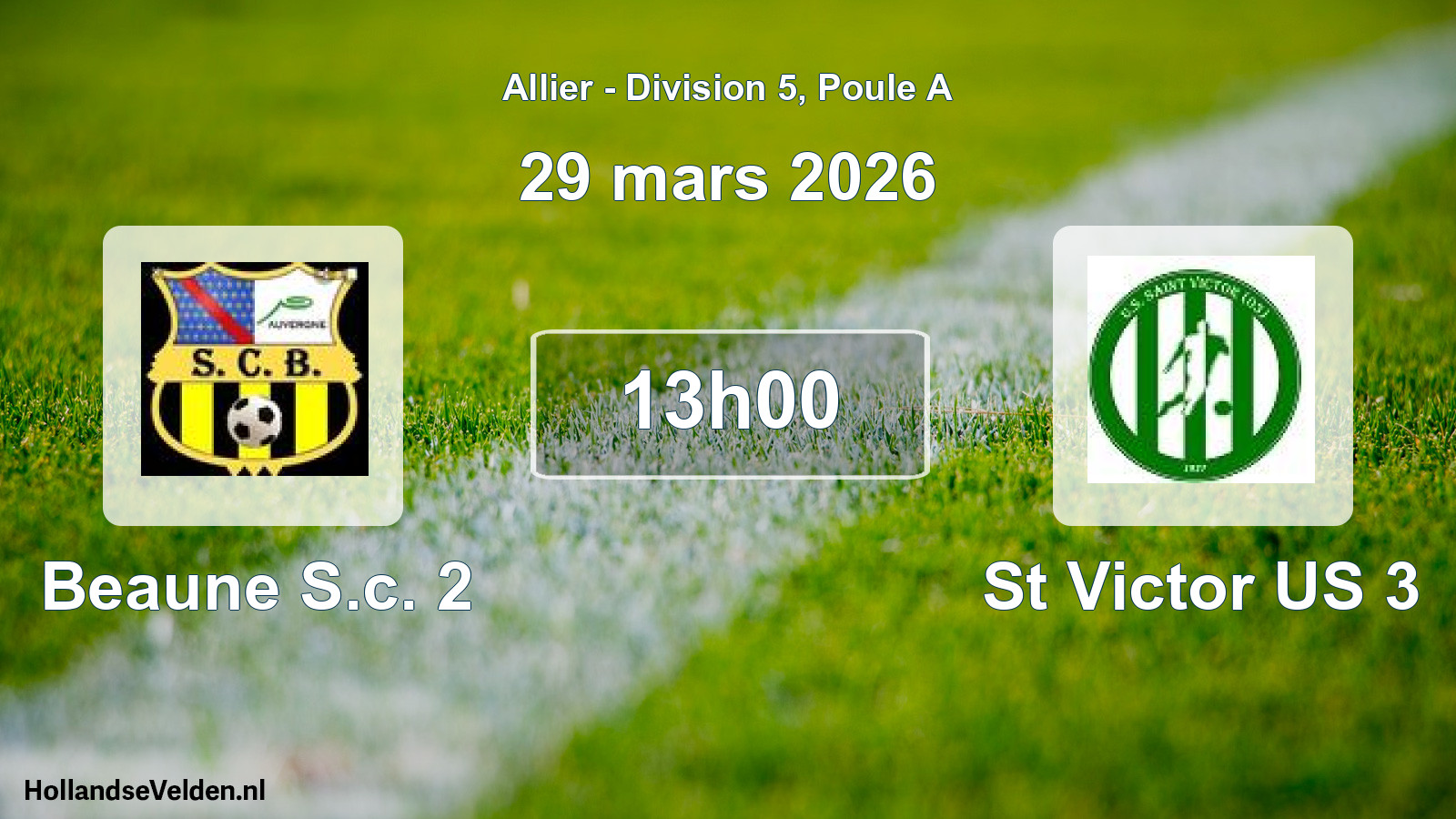 Geplande wedstrijd: Beaune S.c. 2 - St Victor US 3 (29 maart 2026)