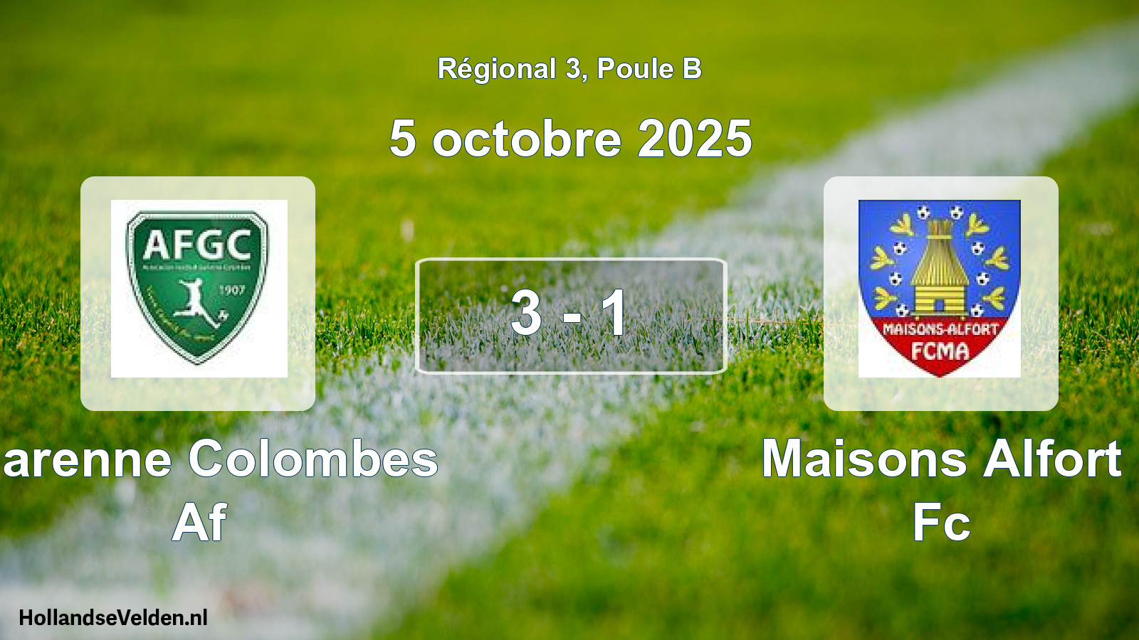 Gespeelde wedstrijd: Garenne Colombes Af - Maisons Alfort Fc 3 - 1 (5 octobre 2025)