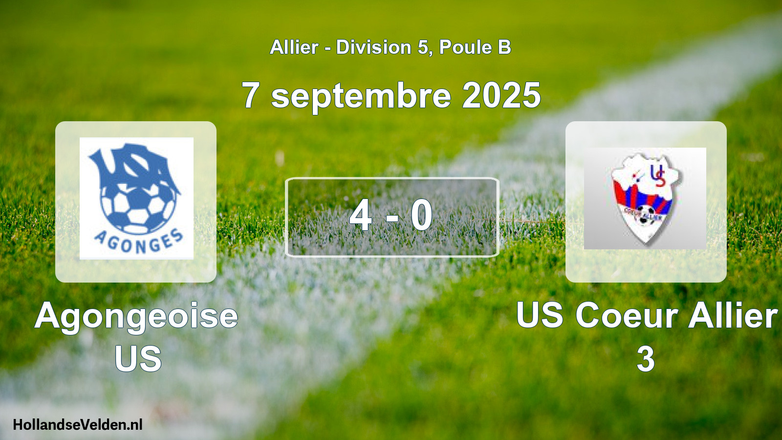 Gespeelde wedstrijd: Agongeoise US - US Coeur Allier 3 4 - 0 (7 september 2025)