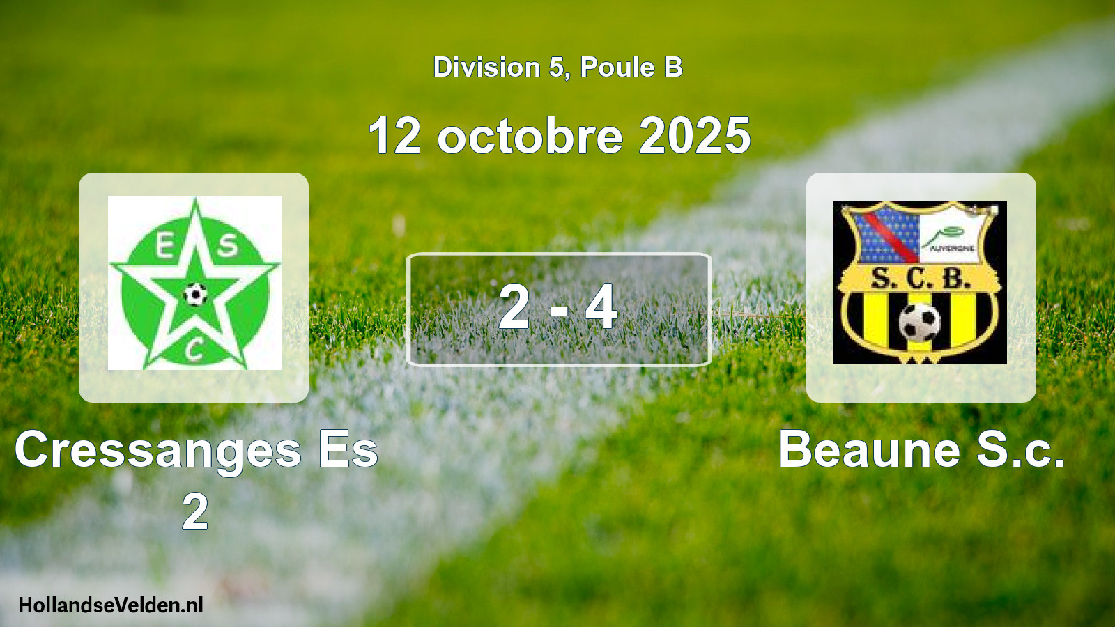 Total number of matches played: Cressanges Es 2 - Beaune S.c. 2 - 4 (12 October 2025)