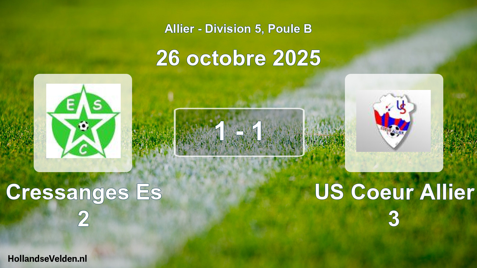 Match joué: Cressanges Es 2 - US Coeur Allier 3 1 - 1 (26 octobre 2025)