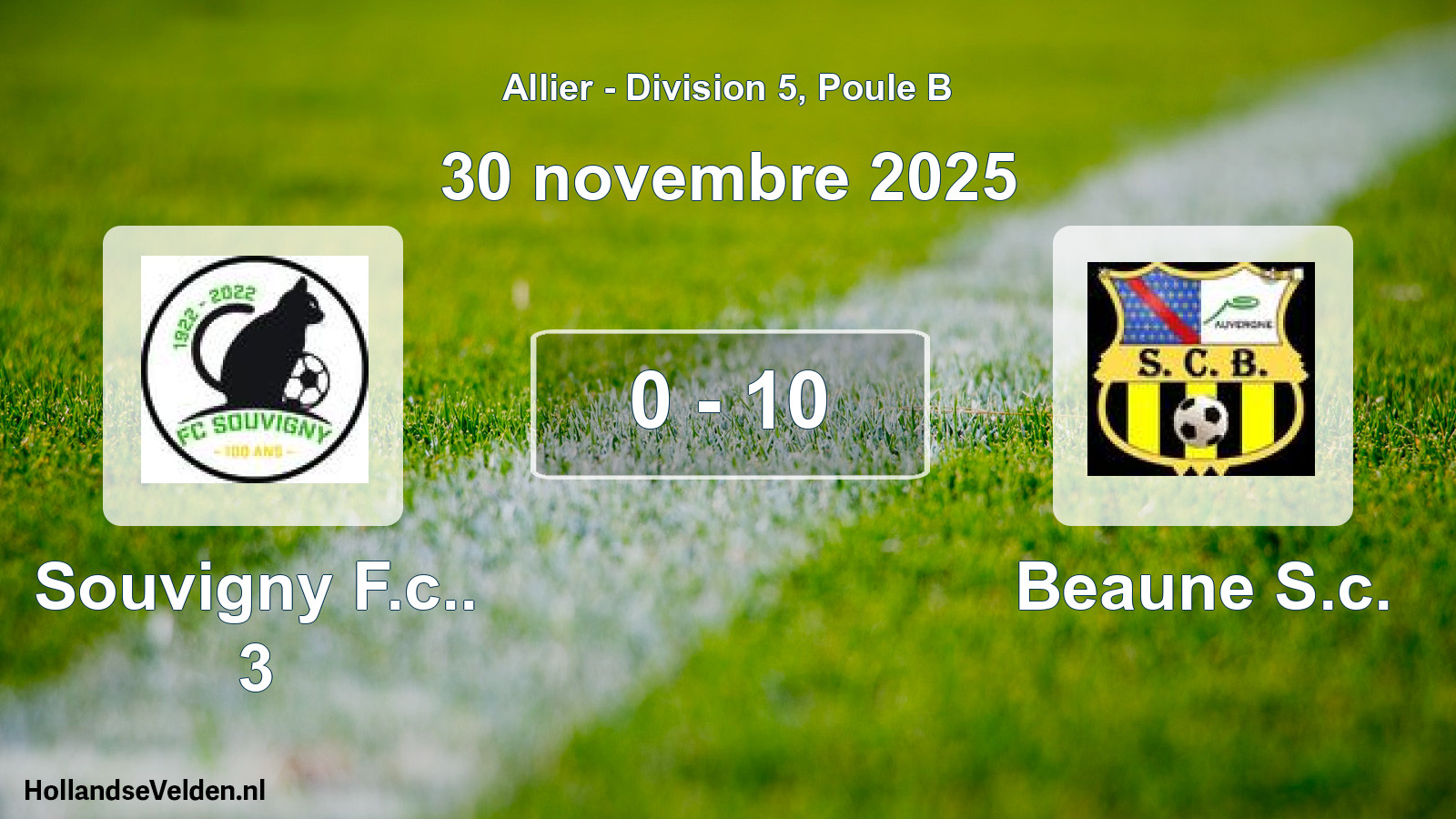 Gespeelde wedstrijd: Souvigny F.c.. 3 - Beaune S.c. 0 - 10 (30 november 2025)