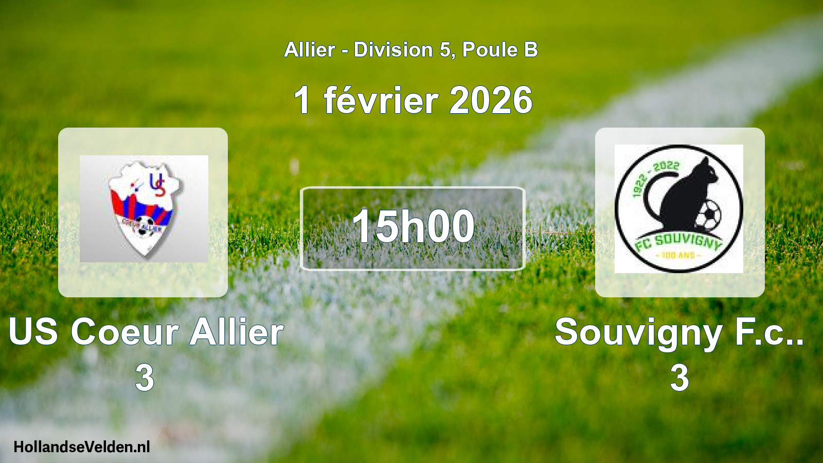 Geplande wedstrijd: US Coeur Allier 3 - Souvigny F.c.. 3 (1 februari 2026)