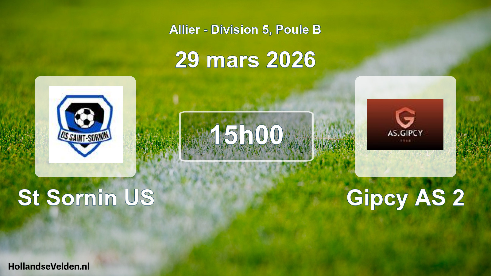 Match programmé: St Sornin US - Gipcy AS 2 (29 mars 2026)