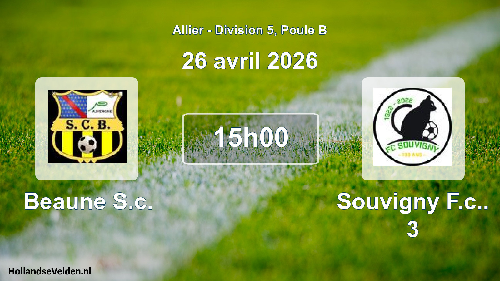 Geplande wedstrijd: Beaune S.c. - Souvigny F.c.. 3 (26 april 2026)