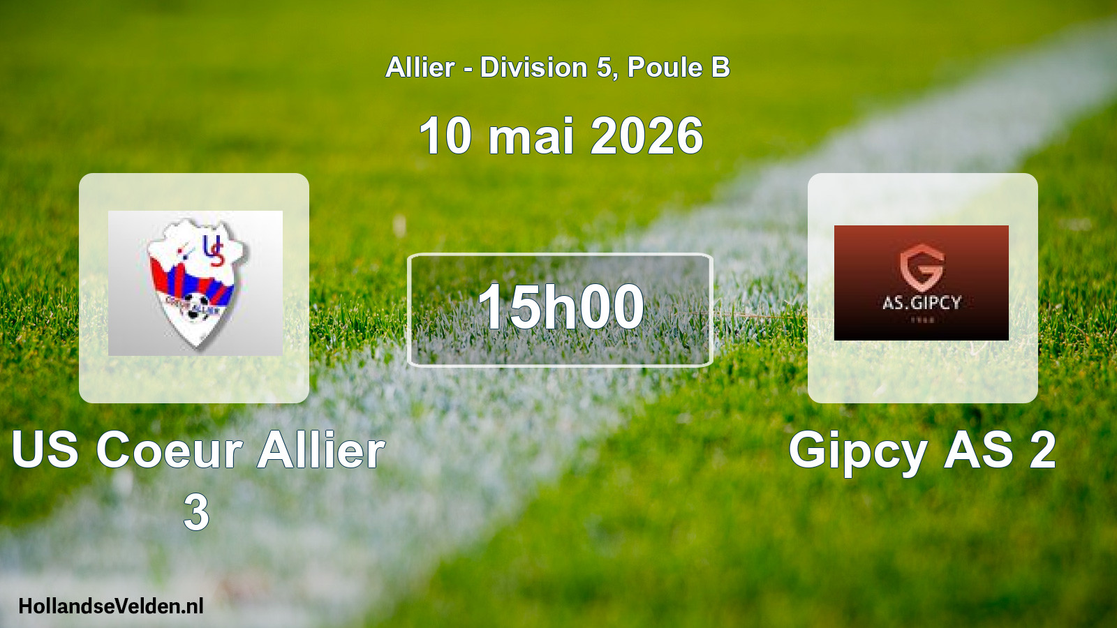 Match programmé: US Coeur Allier 3 - Gipcy AS 2 (10 mai 2026)