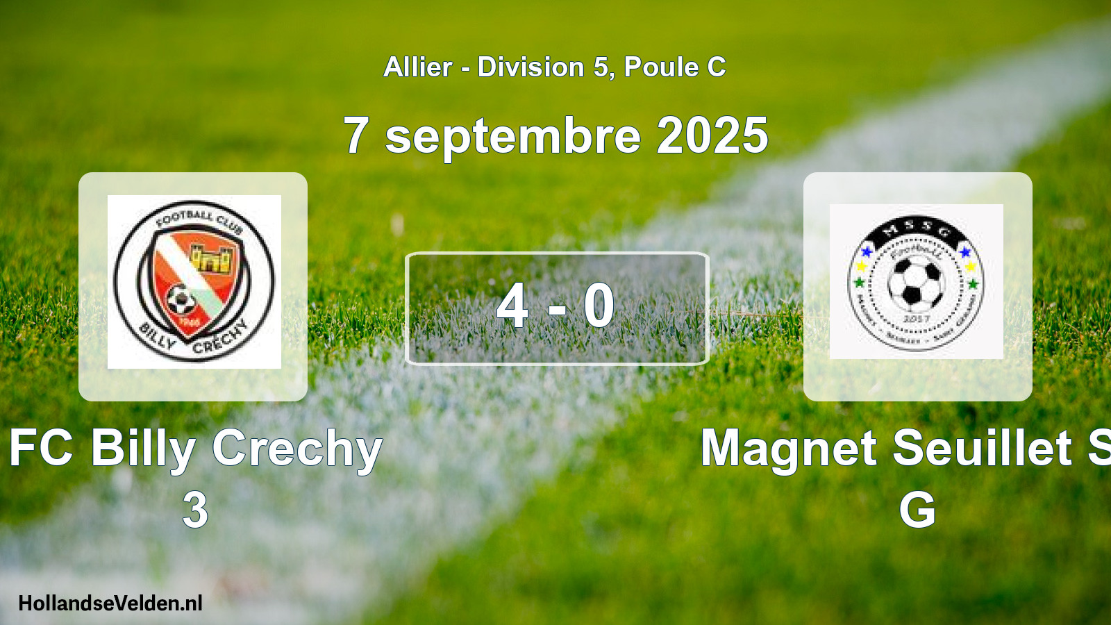 Match joué: FC Billy Crechy 3 - Magnet Seuillet St G 4 - 0 (7 septembre 2025)