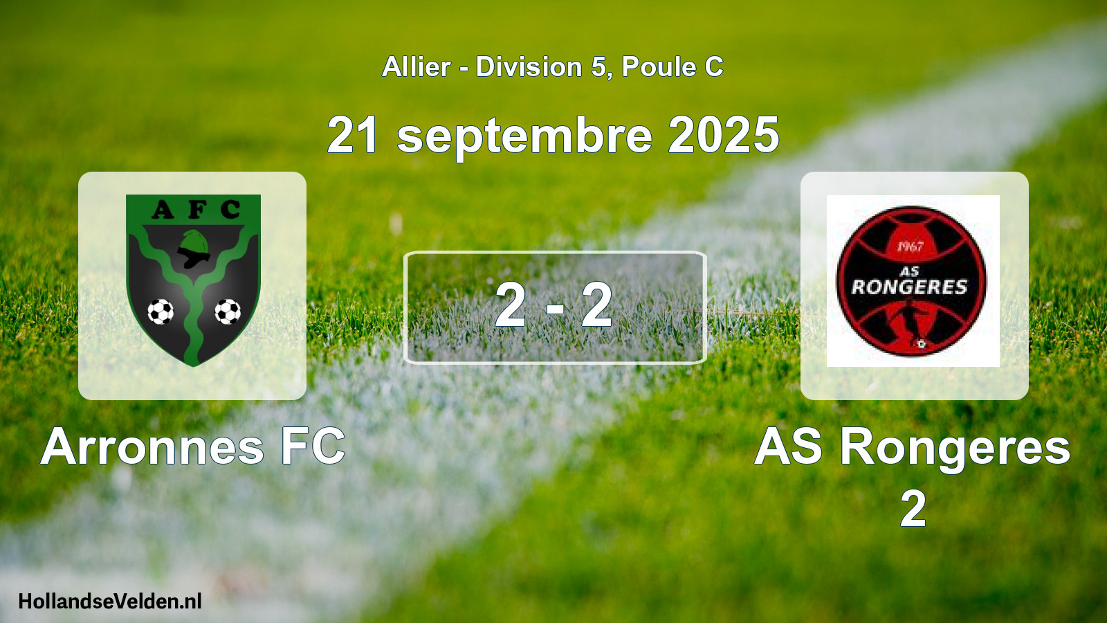 Match joué: Arronnes FC - AS Rongeres 2 2 - 2 (21 septembre 2025)