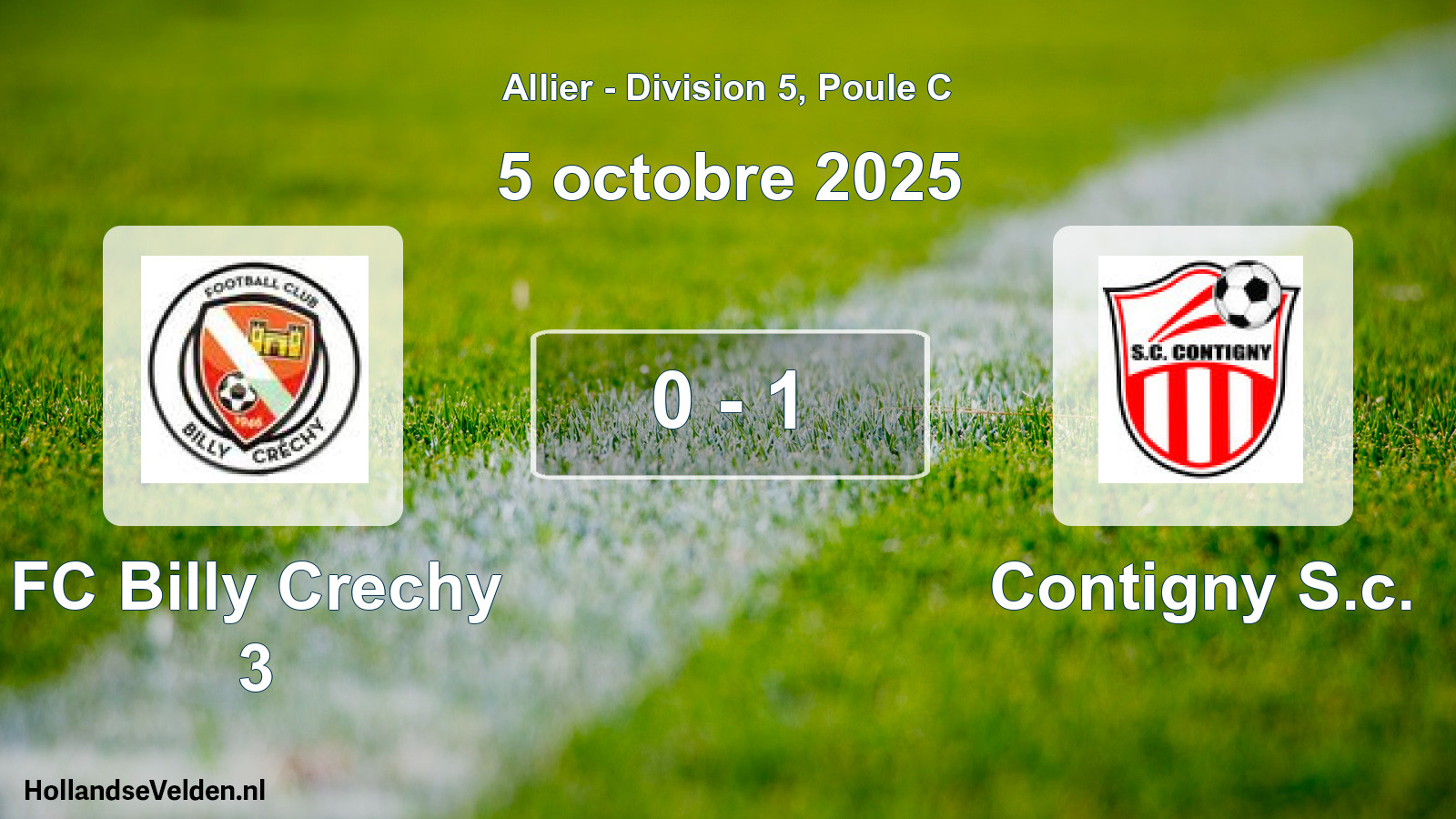 Gespeelde wedstrijd: FC Billy Crechy 3 - Contigny S.c. 0 - 1 (5 oktober 2025)