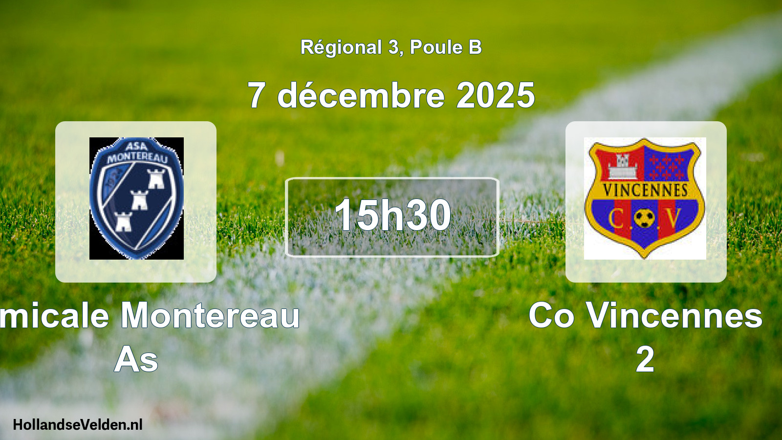 Geplande wedstrijd: Amicale Montereau As - Co Vincennes 2 (7 décembre 2025)