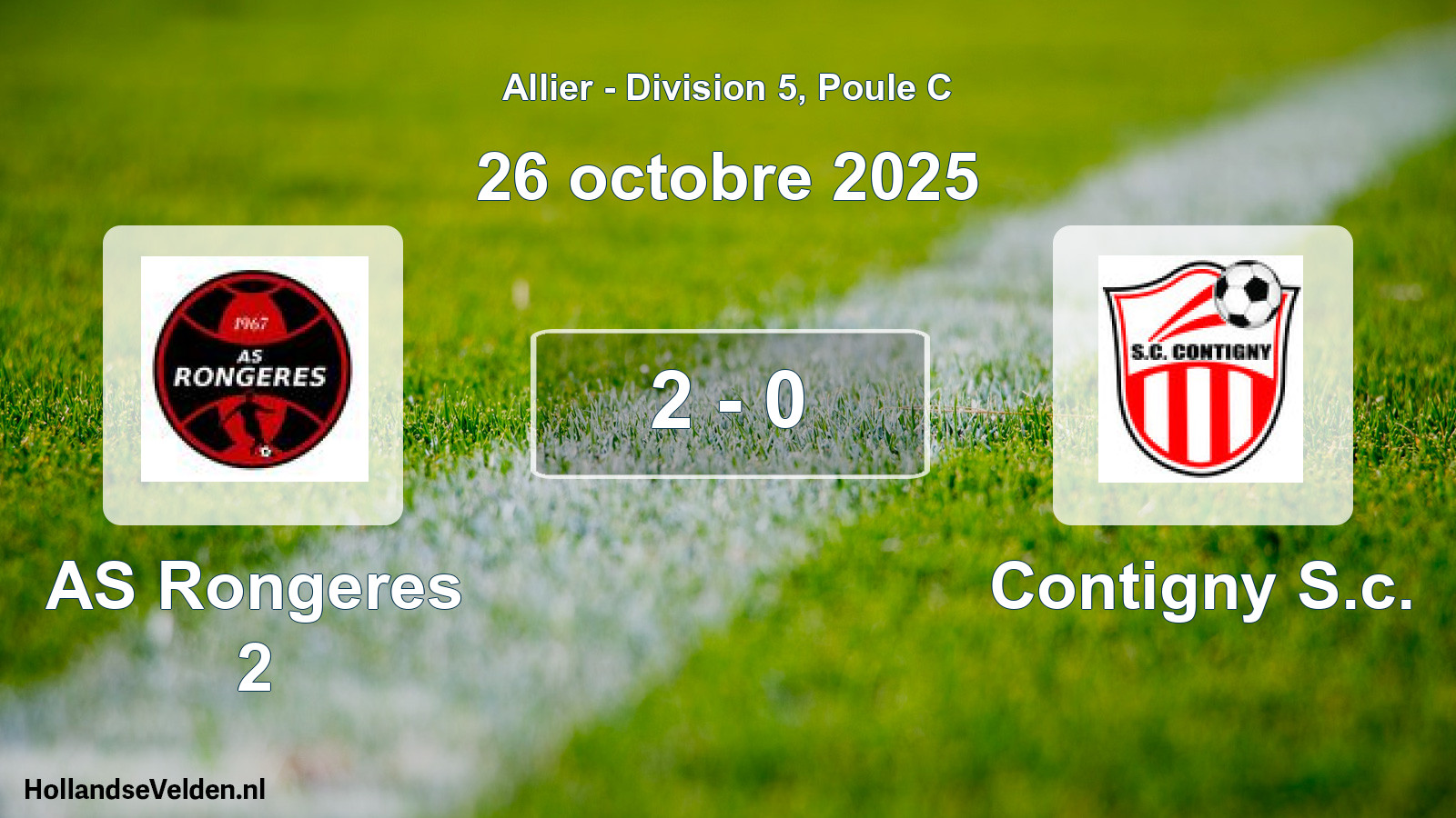 Match joué: AS Rongeres 2 - Contigny S.c. 2 - 0 (26 octobre 2025)