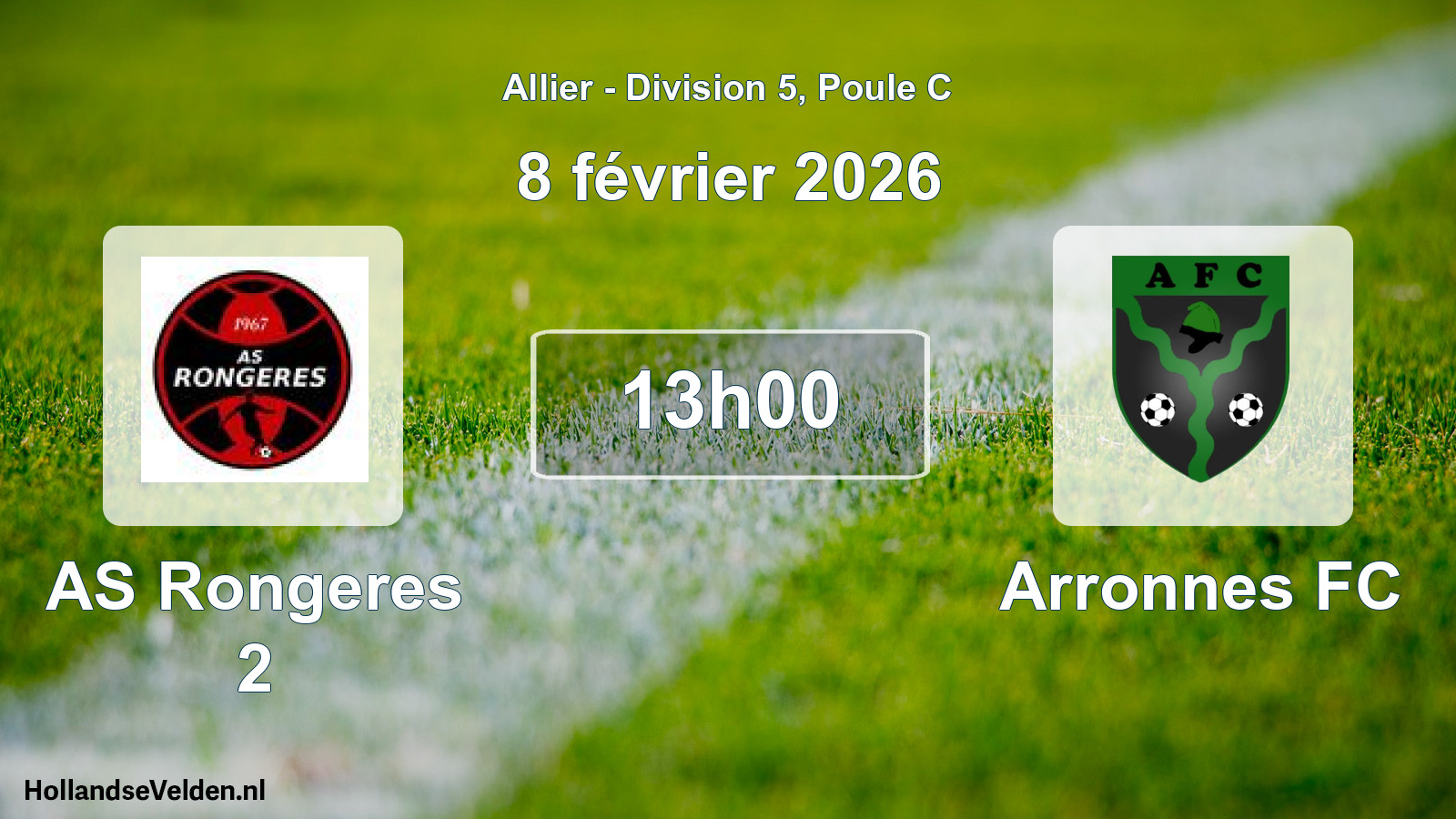 Match programmé: AS Rongeres 2 - Arronnes FC (8 février 2026)