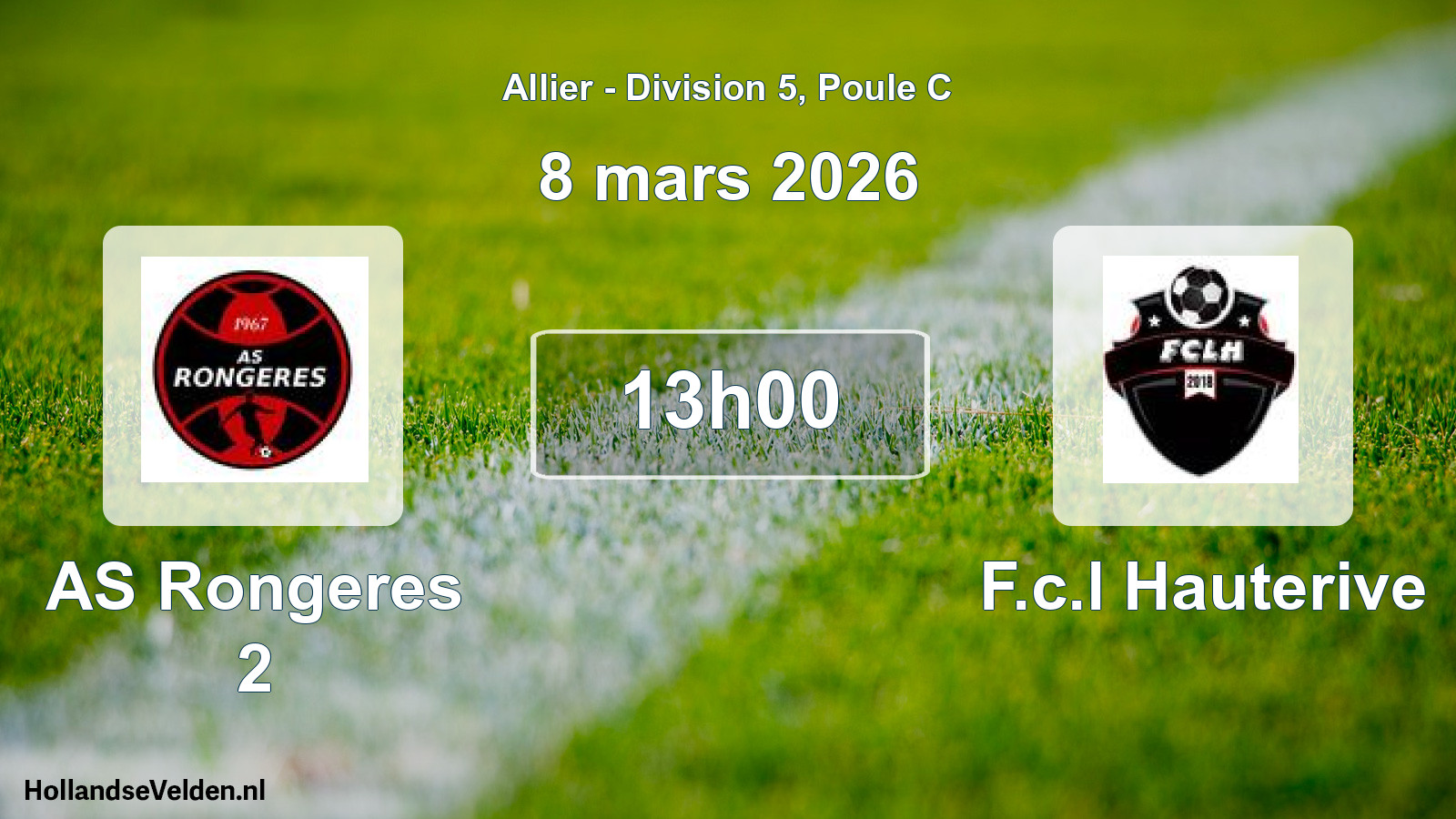 Match programmé: AS Rongeres 2 - F.c.l Hauterive (8 mars 2026)